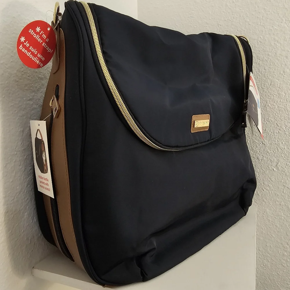 Skip Hop Navy Blue Zip Up Baby Diaper Bag With Stroller Straps NWT With Gold Zip